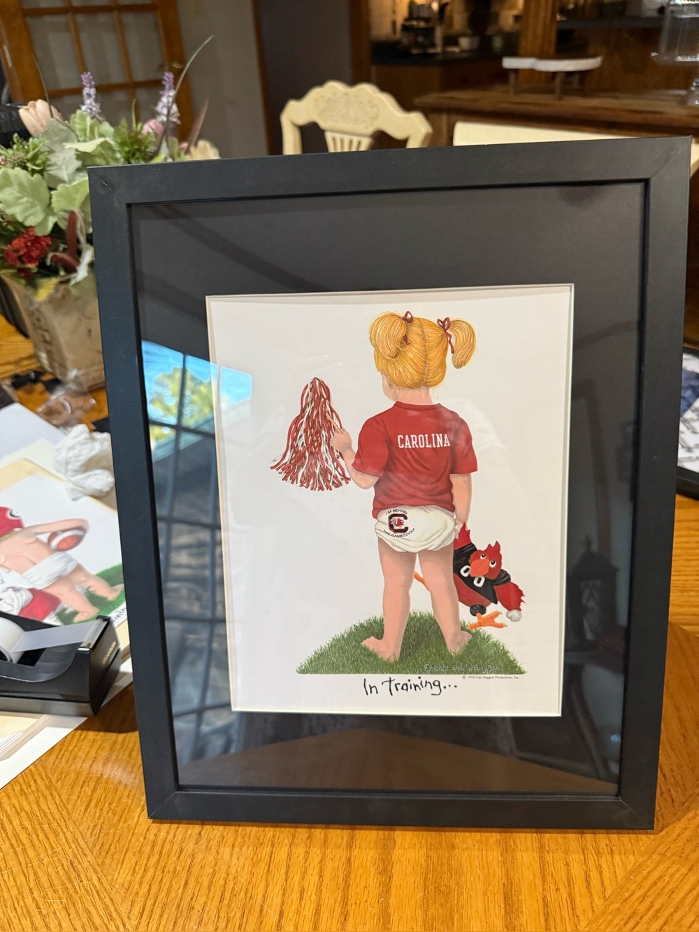 Carolina 'In Training' Cheerleader Girl Framed Art Print - Red